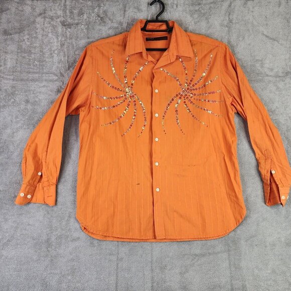 Men's Perry Ellis Dress Shirt Button Up Sequence Orange Long Sleeve Size Large - Picture 1 of 11